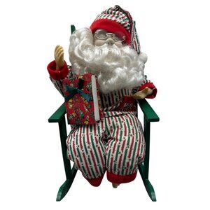Vintage Rocking Chair Snoring Santa Claus Pajamas Animated Christmas 12" READ